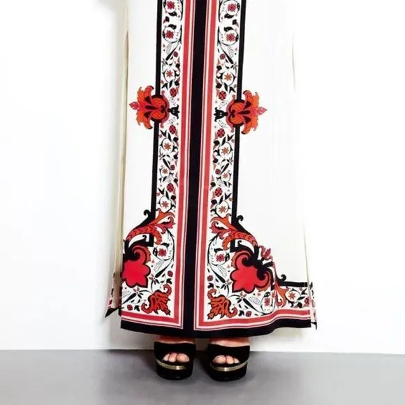 NEW Alice Temperley Red Russian Floral Rose Holiday Silk Maxi Long Skirt 6 M - Picture 14 of 15